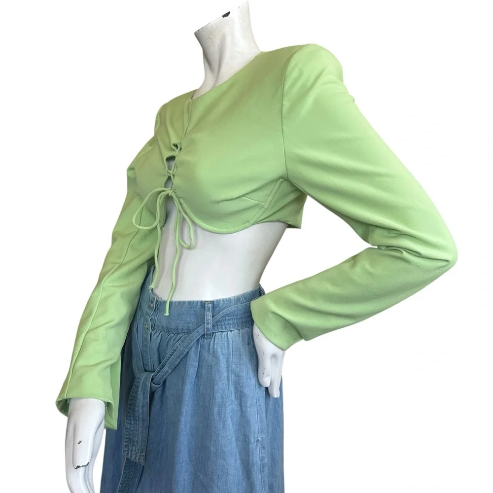 Camilo Coelho Laken Green Lace Up Tailored Underwire Crop Top Long Sleeve Small